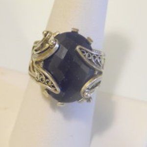 Ottoman Silver Collection Black Spinel Floral Ring Size 9